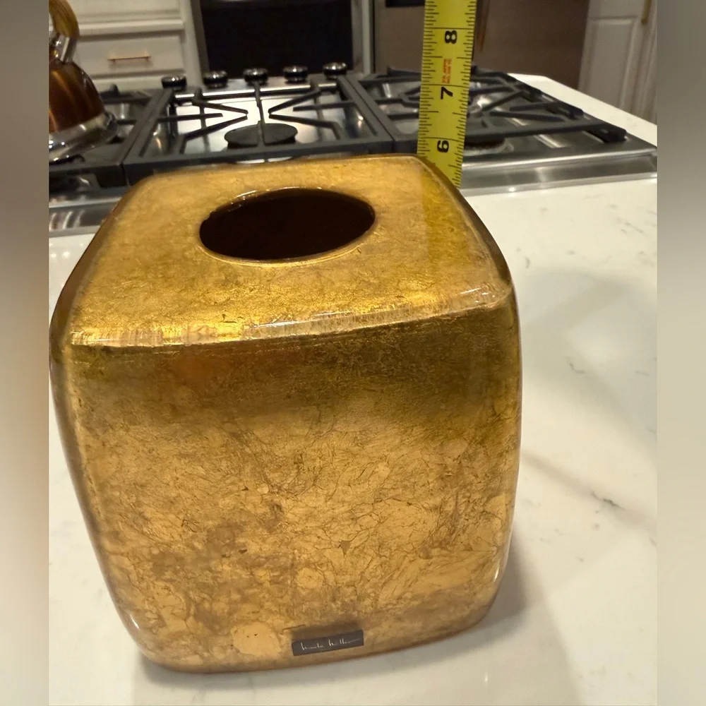 Nicole Miller Golden Rule Gold Swirl Lucite Glam Bathroom Tissue Box Holder